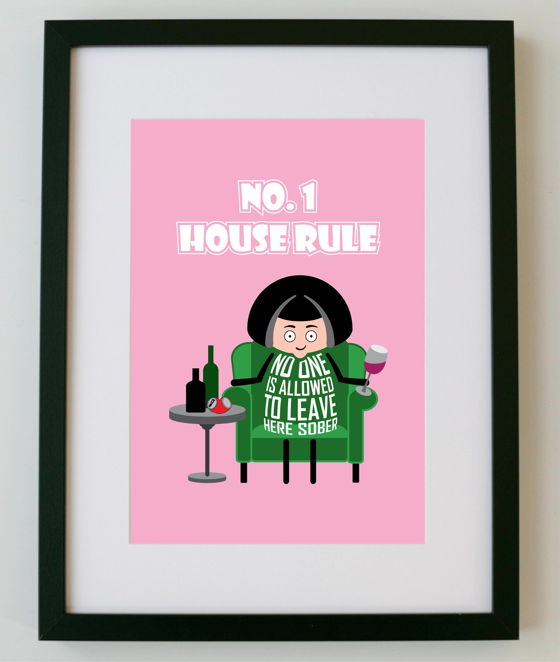 Funny No. 1 House Rule A4 print — witty housewarming gift and kitchen wall decor for drinks lovers