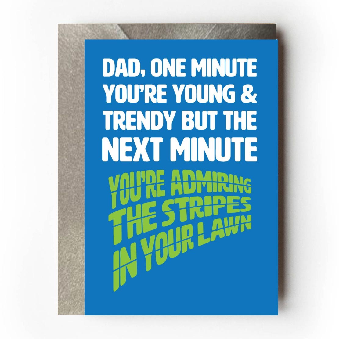 Funny dad birthday card with kraft envelope — lawn stripes getting older humour for gardening dads