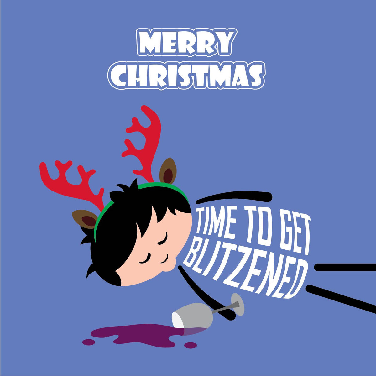 Funny adult Christmas card with festive drinking humour — cheeky Blitzened Merry Christmas card for wine lovers