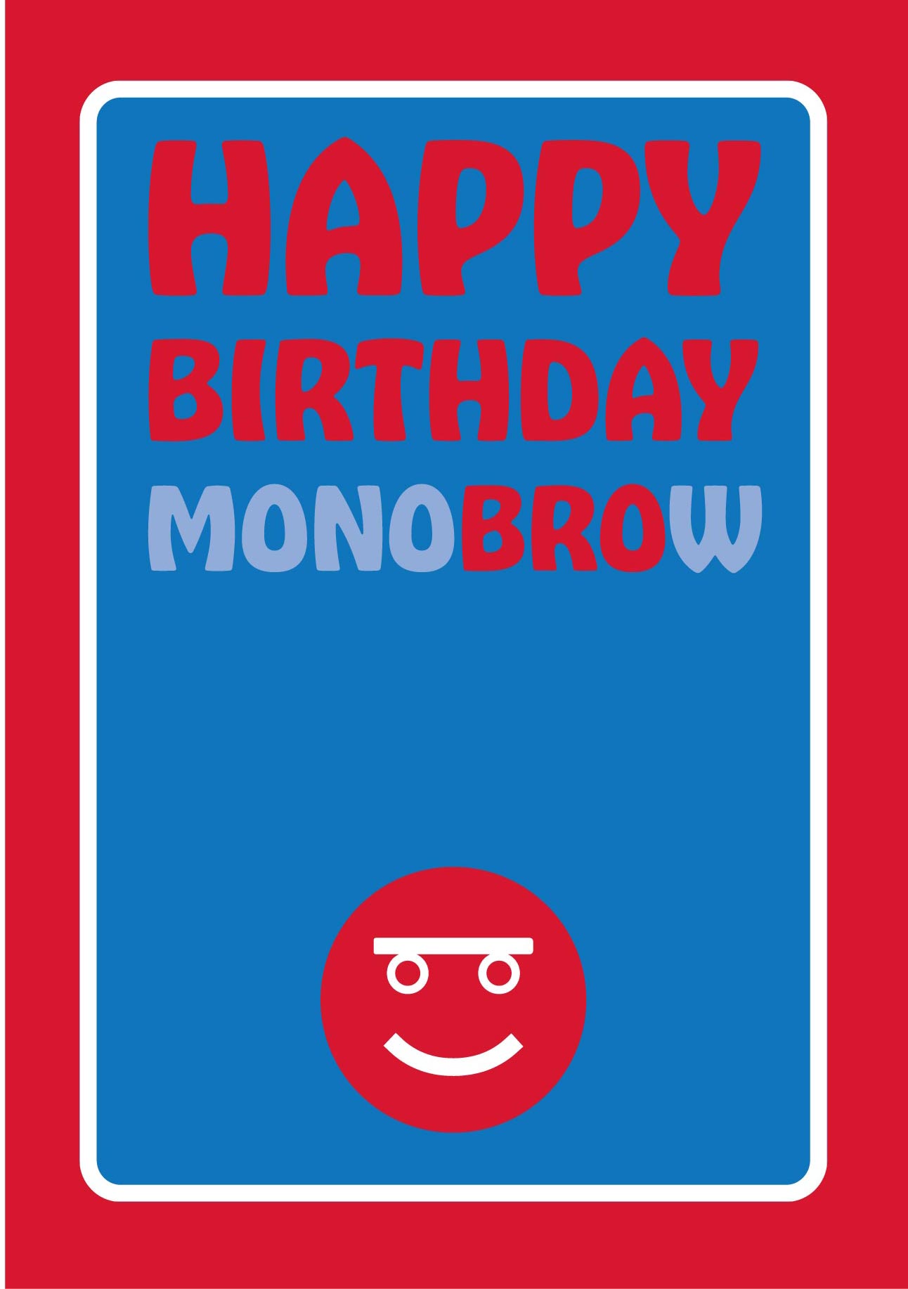 Close-up of Monobrow birthday card typography showing shaded letters that spell out Bro within the word Monobrow